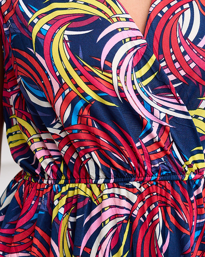 Marineblau und rosa gemustertes Maxikleid für Damen. Kleidung