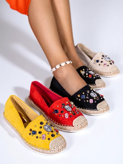 Rote Damen-Espadrilles aus Öko-Wildleder mit Zirkonia Mediros - Footwear