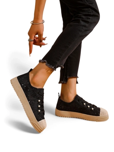 Royalfashion Damen Sneakers aus Spitze mit Pailletten Nille