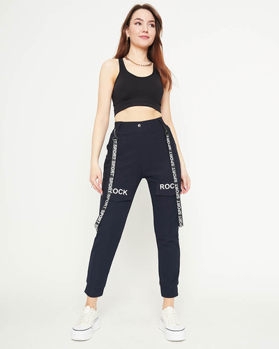 Marineblaue Damen-Cargohose mit Hosenträgern - Kleidung