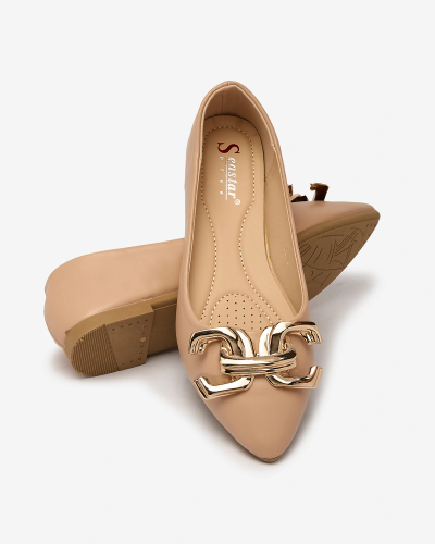 Royalfashion Hellrosa Damen-Ballerinas mit spitzer Spitze und Verzierung auf der Nase Figgda