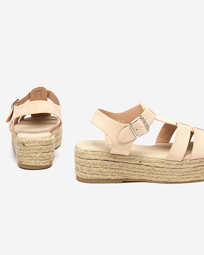 Beige Öko-Wildleder-Damensandalen auf der Keniso-Plattform - Schuhe
