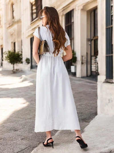 Royalfashion Damen-Midikleid mit Wickelausschnitt, kurzen Ärmeln und einem Gürtel