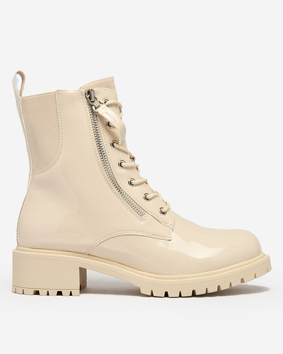 Royalfashion Beige Öko-Leder Damen Baggerstiefel Gaddaxa