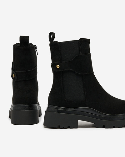 Royalfashion Schwarze Damenstiefel mit Zierriemen Doasa