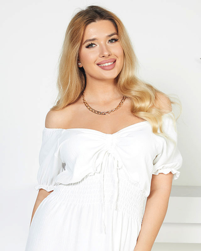 Midikleid mit elastischem Bund in Weiß - Kleidung