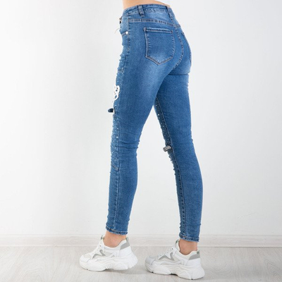 Blaue Jeans mit Falten und Verzierungen - Hose 1