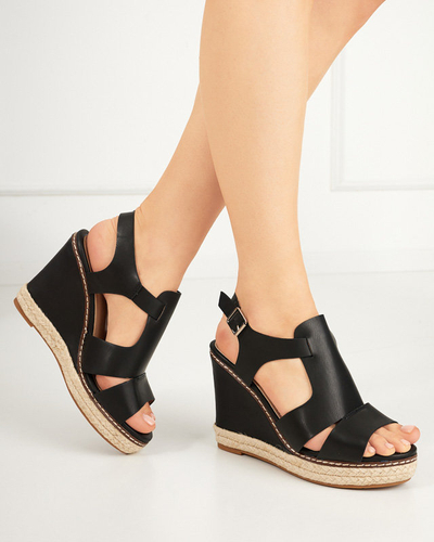 Schwarze Damen-Sandalen mit hohem Keilabsatz Clack - Schuhe