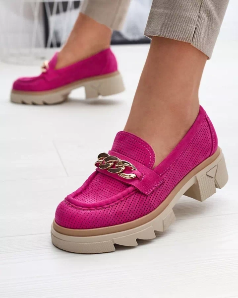 Royalfashion Öko-Wildleder Mokassins mit Goldverzierung in fuchsia Zaffix