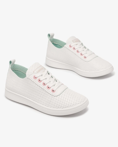 Royalfashion Weiße durchbrochene Damen-Sneaker mit rosa Einsätzen Akeria