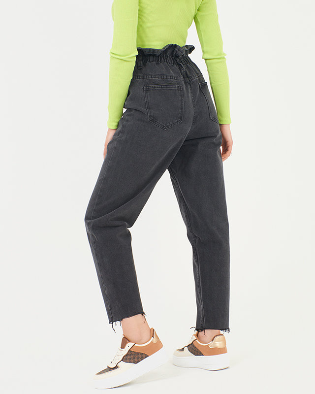 Schwarze Mom-Jeans mit hoher Taille und Paperbag für Damen - Kleidung
