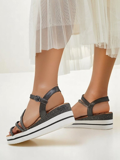 Royalfashion Damensandalen mit Keilabsatz und Strass Ballosa