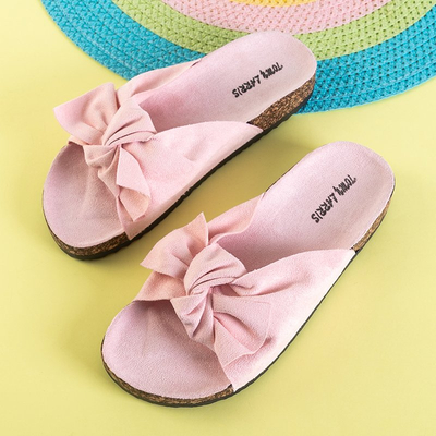 Hellrosa Damenpantoffeln mit Schleife Alanza - Schuhe