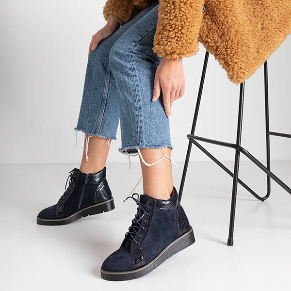 Dunkelblaue Stiefel aus Öko-Wildleder für Damen Matera Schuhe