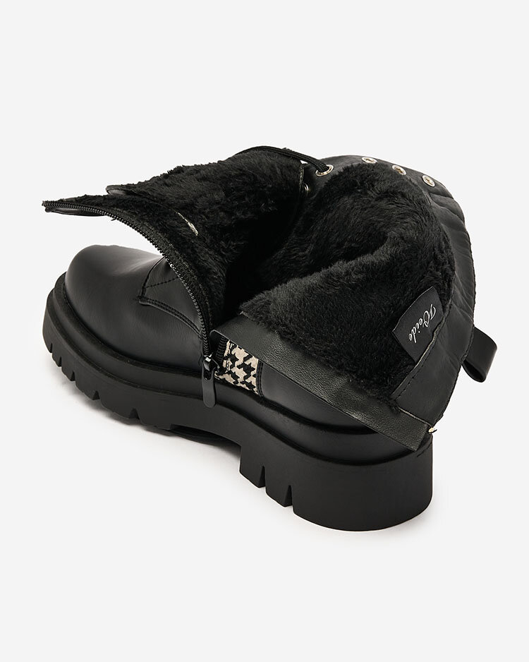 Royalfashion Schwarze Damenstiefel mit Zatafel-Pepita-Einsatz