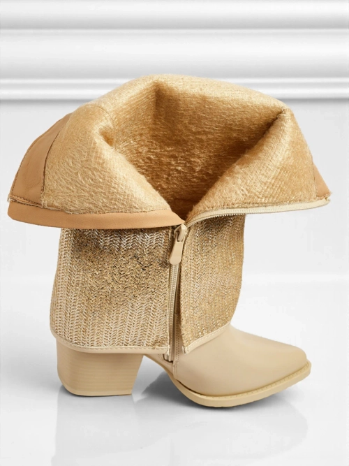 Жіночі ботильйони з екошкіри на підборах-стовпчику з декоративною халявою Virelia