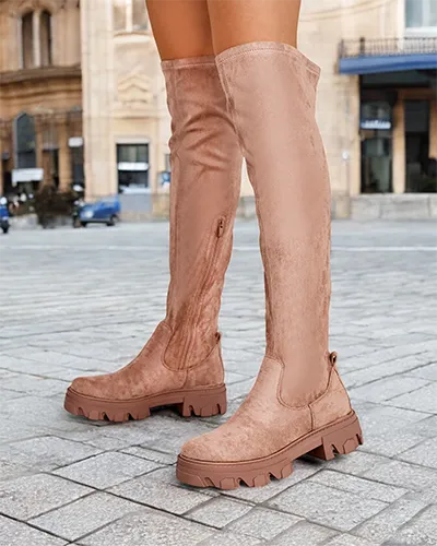 Royalfashion Damen Flache Kniehohe Slip-On Stiefel Vianas
