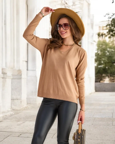 Royalfashion Camel Damenpullover mit Herzausschnitt