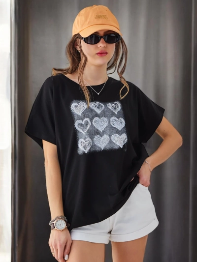 Royalfashion Damen Baumwoll T-Shirt Viele Herzen