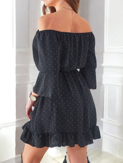 Royalfashion Damen Mini-Kleid schulterfrei mit langen Ärmeln und Strass