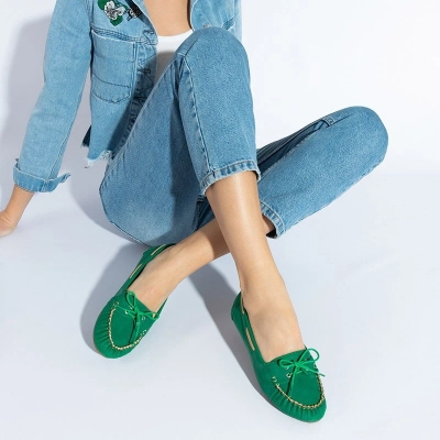 OUTLET Grüne Damen Mokassins mit Norami Bindung - Schuhe