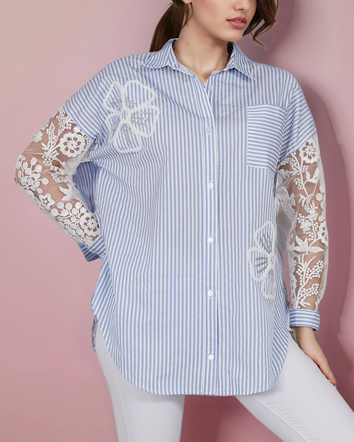 Royalfashion Жіноча смугаста сорочка з мереживом
