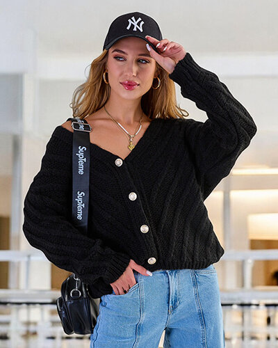 Royalfashion Damen Strickpullover mit Knöpfen