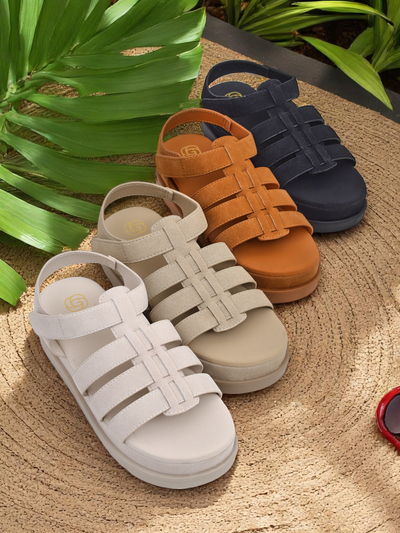 Damen Sandalen Heraclea Royalfashion auf Plateau schwarz aus Öko-Leder