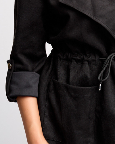 Cape-Jacke aus Öko-Wildleder für Damen in Schwarz mit Bindeband in der Taille - Kleidung