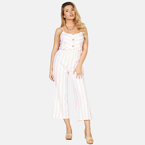 Langer gestreifter Damen-Jumpsuit in Rosa und Weiß - Kleidung