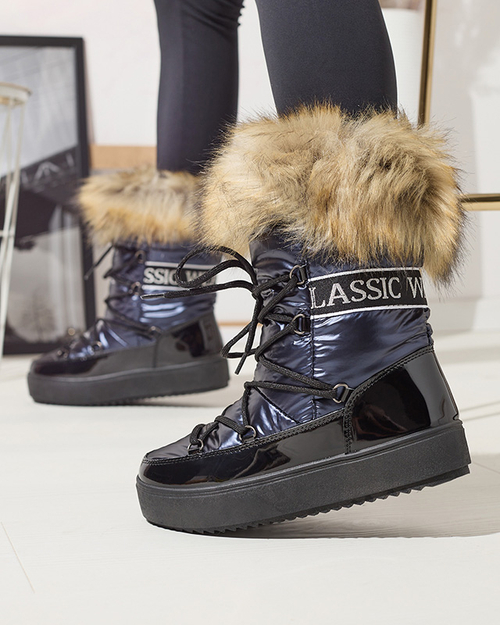 Темно-сині жіночі снігоступи з хутром Lilitsa- Взуття