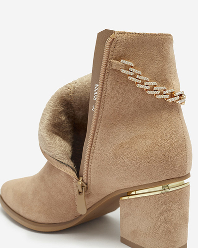 OUTLET Світло-коричневі жіночі ботильйони на шпильці з ланцюжком Bellami-Footwear