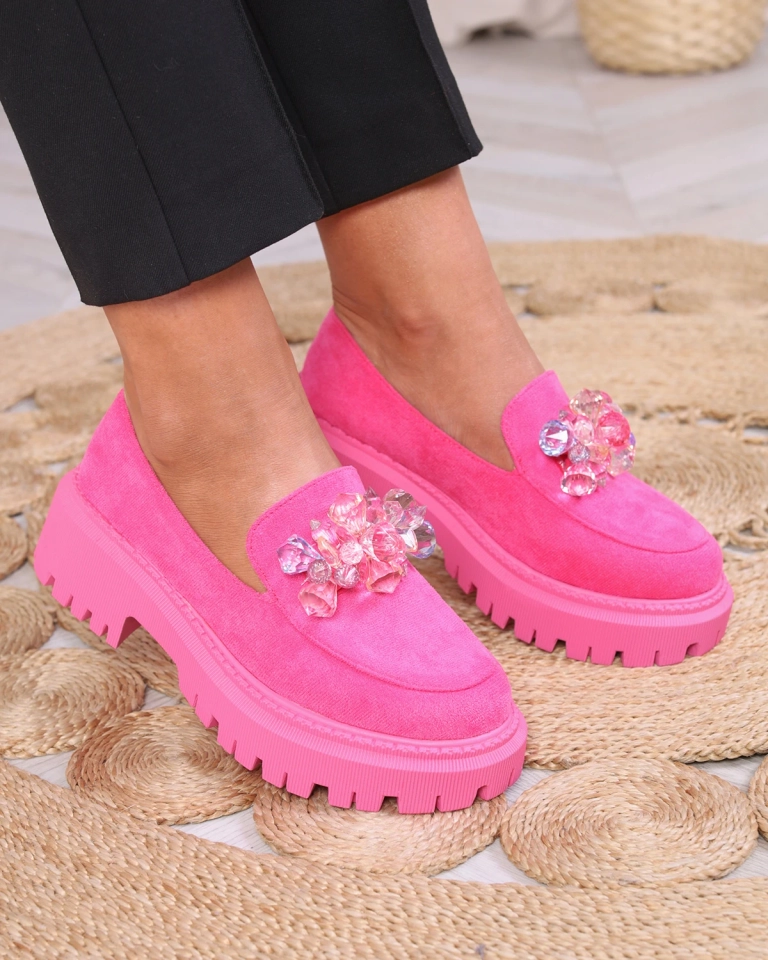 OUTLET Fuchsia Damen Mokassins mit bunten Perlen Hetika - Footwear