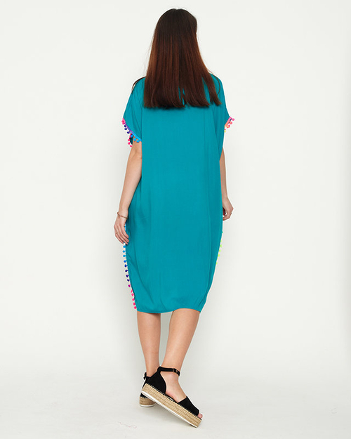 Жіноча зелена літня пляжна туніка з помпонами - Одяг