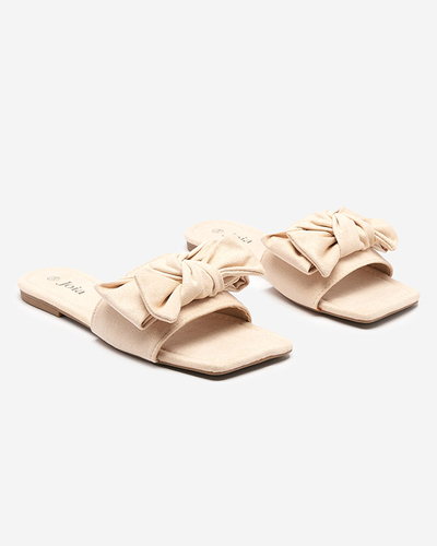 Beige Damenhausschuhe mit Stoffschleife Kelisso - Footwear