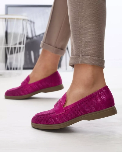 Fuchsia durchbrochene Damenmokassins mit glänzender Oberfläche Idesa - Footwear