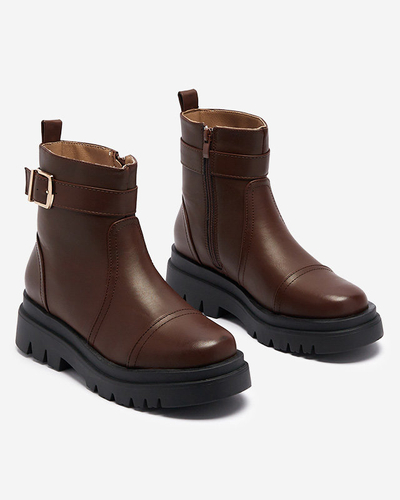 Dunkelbraune Damenstiefel mit Schnalle Utilas - Footwear