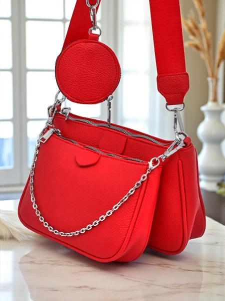 Damenhandtasche Arista Rosso aus Öko-Leder, Kette, Mini-Set