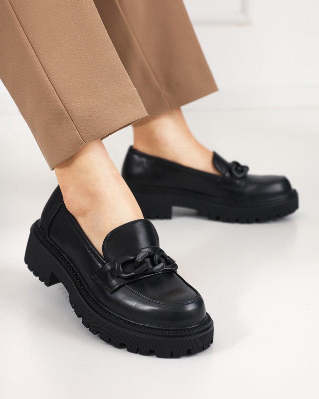 OUTLET Damenschuhe aus schwarzem Kunstleder mit Kette Konera - Schuhe