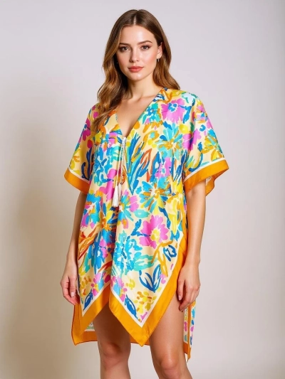 Pareo knielang Royalfashion Callista – mehrfarbiges Strandkleid mit V-Ausschnitt