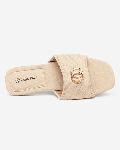 Бежеві жіночі тапочки з еко-замші із золотим орнаментом Fanico - Туфлі