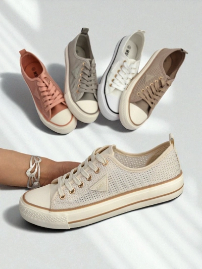 Aurelia Beige - Damen Stoff-Sneakers mit flacher 3 cm Sohle