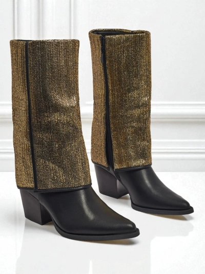 Damen Stiefeletten aus Öko-Leder mit Blockabsatz und dekorativem Schaft Virelia