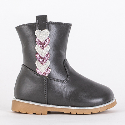 Graue Mädchenstiefel mit dekorativem Nokimi-Shoes-Obermaterial