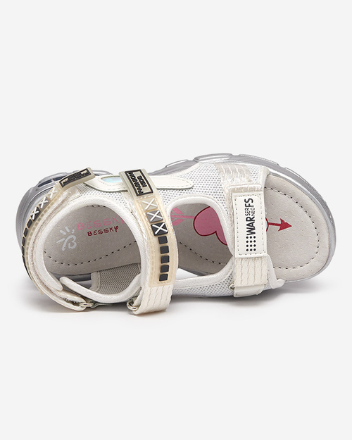 Біло-сріблясті дитячі босоніжки на липучках Mepoti - Взуття