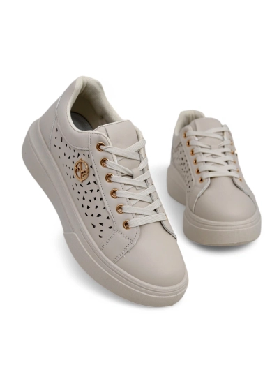 Damen-Sneakers Callista beige Öko-Leder Frühling flacher Absatz