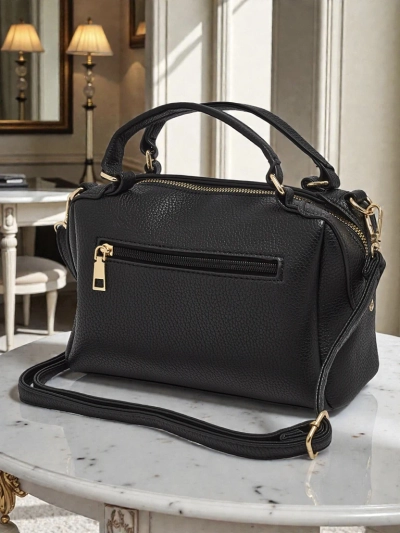 Damen Handtasche Luna Schwarz Leder Elegant für Jeden Tag