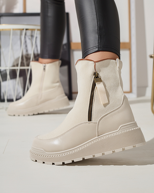 Кремові жіночі черевики на плоскому каблуці Mefina- Взуття