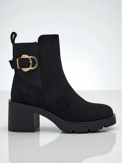 Damen Stiefeletten Solenya aus Wildlederimitat mit Blockabsatz