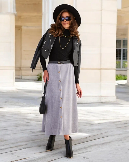 Royalfashion Жіноча спідниця міді з декоративними ґудзиками